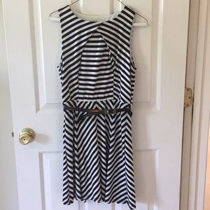 Black and white striped dress.